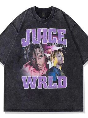 Juice WRLD Vintage Graphic Tee | Oversized Washed Black T-Shirt | 999 Forever